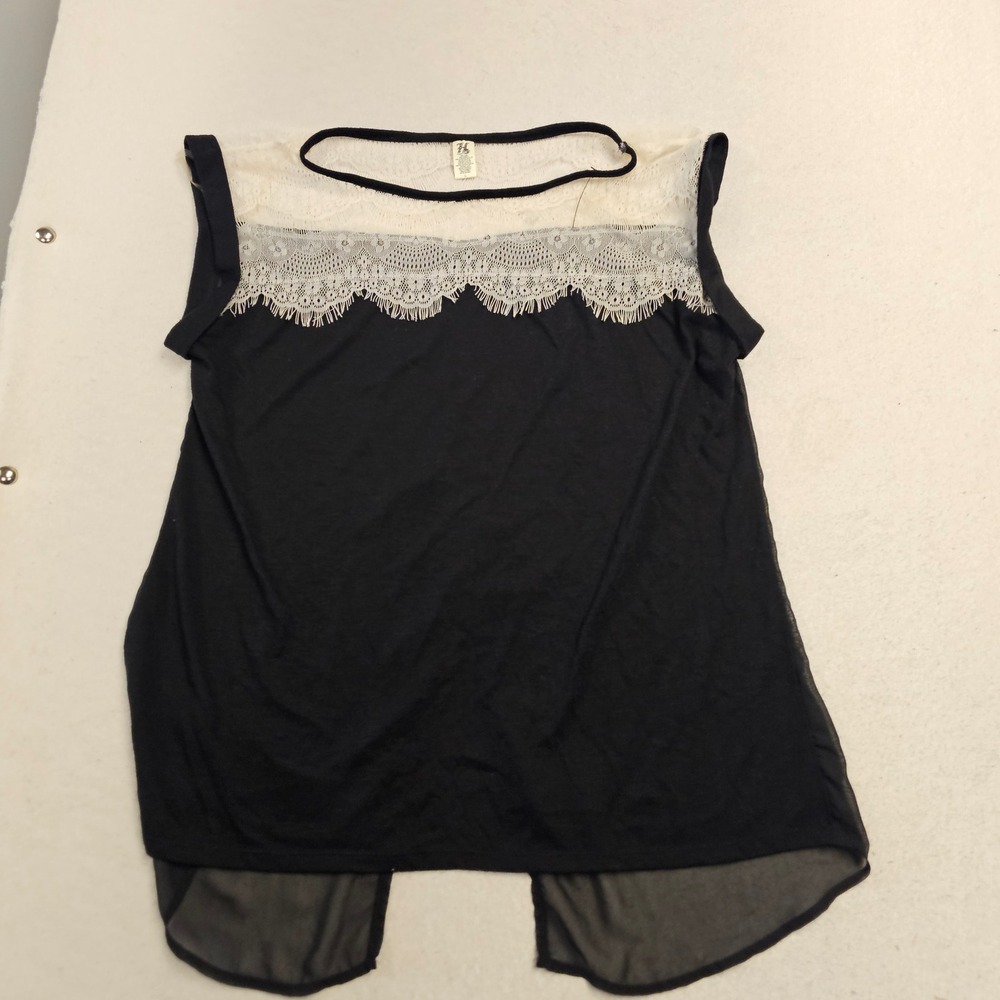 Hybrid Womens Black Lace Yoke Sleeveless Top Blouse Chiffon Back Size L